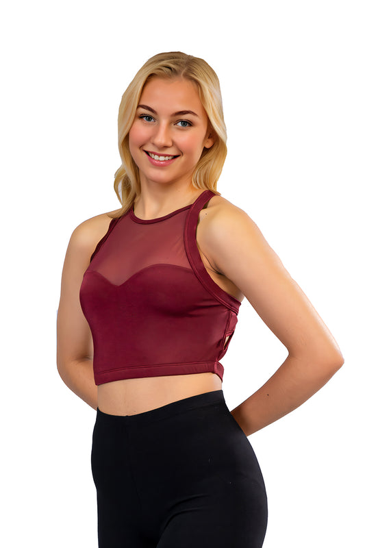 POWER MESH HI NECK CROP BRA TOP