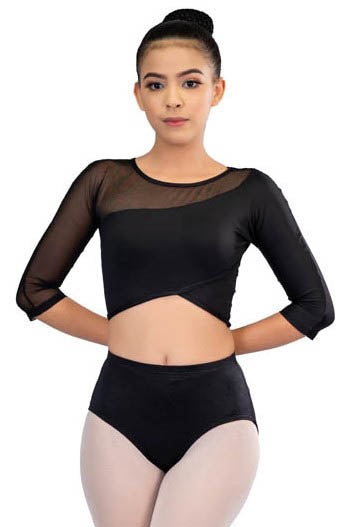 3/4 SLEEVE ASYMMETRICAL POWER MESH TOP