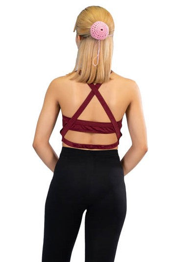 POWER MESH HI NECK CROP BRA TOP